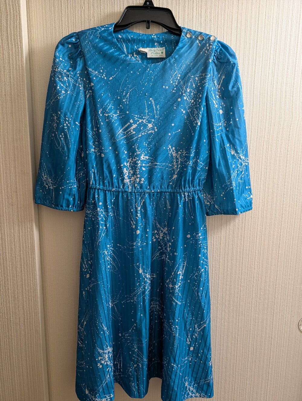 Vintage Lady Carol Petite Teal Poly Dress Size 6